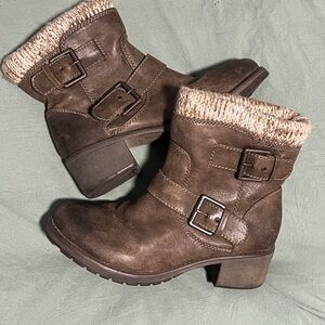 Roxy Scout Ankle Boots Womens 8.5 Brown Buckle Moto Booties Faux Fur Lined
